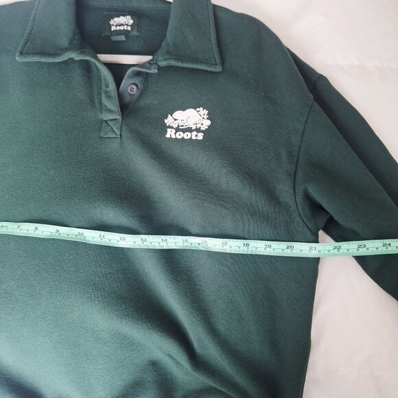 ROOTS Organic Original 1/4 Button Collar Sweatshirt - Varsity Green - Picture 8 of 8